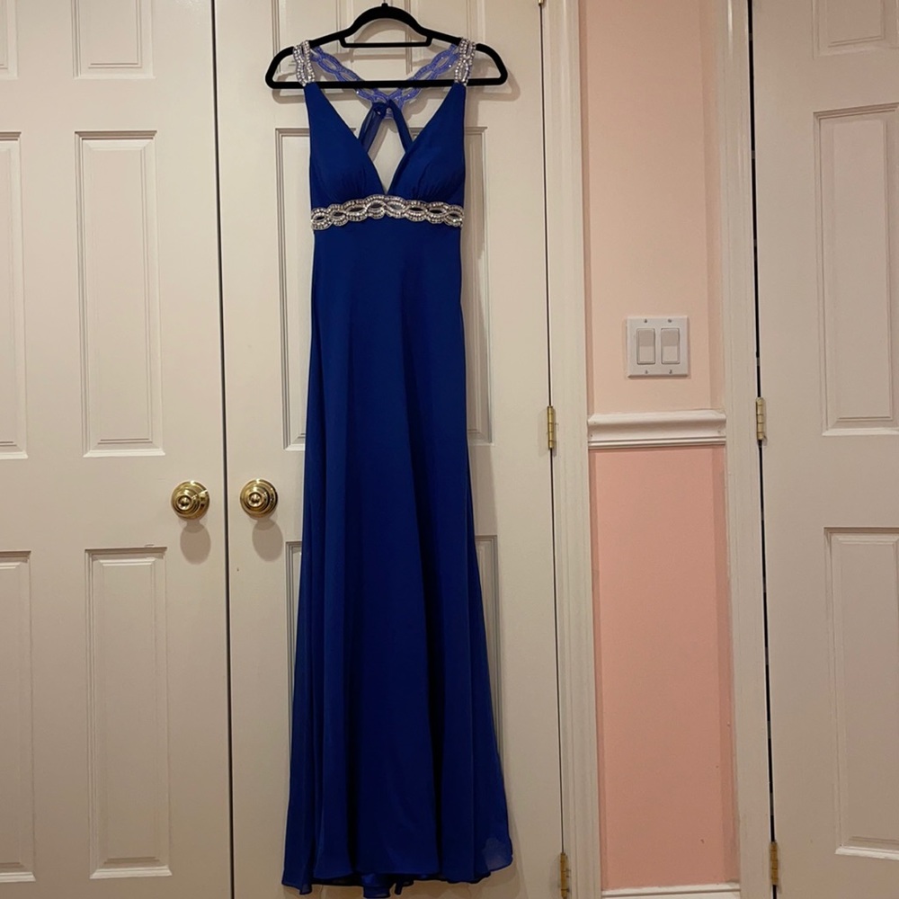 Royal Blue Faviana Gown with Silver Detail